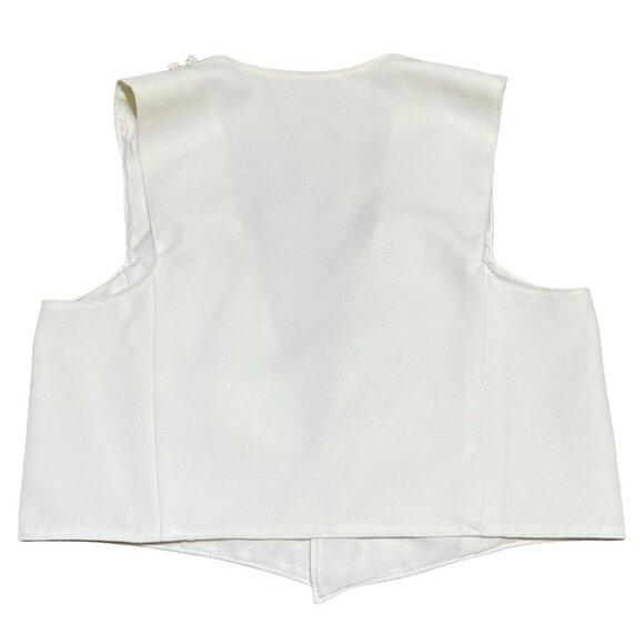 VTG SILKY NAUTICAL VEST SZ M / L  WHITE SAILING STARS STAMPS THEMED WOMENS - Picture 5 of 5